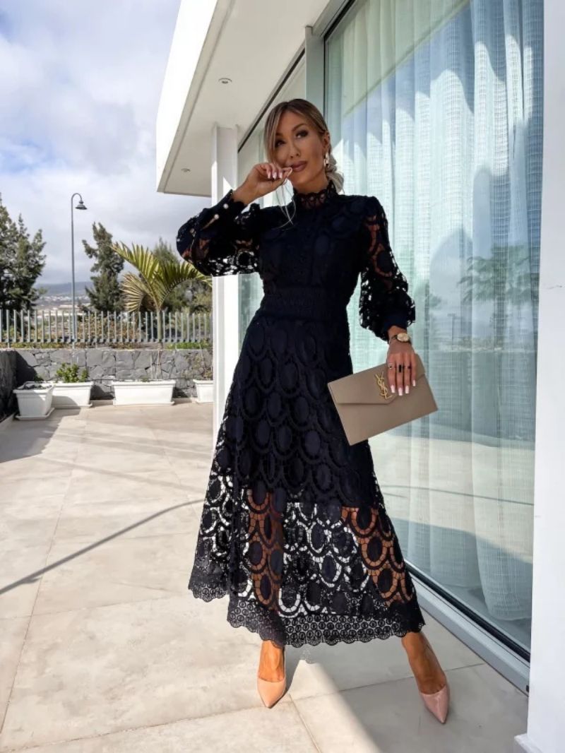 Renata | Sukienka midi na wesele – Elegancka koronkowa sukienka z bufkami
