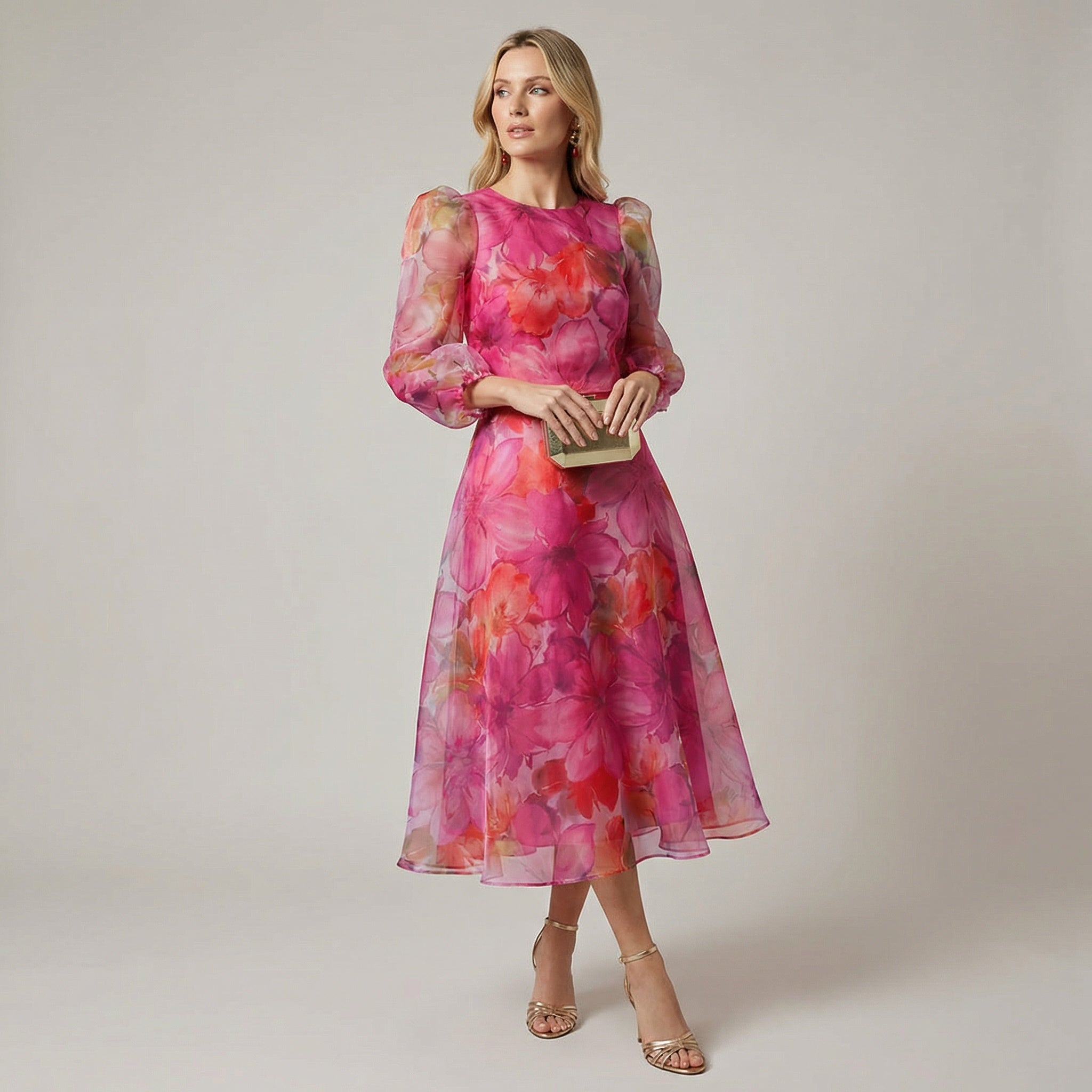 Elegancka Kwiatowa Sukienka Midi z Wygodnym Dopasowaniem | Idealna na Wesele i Przyjęcia 1