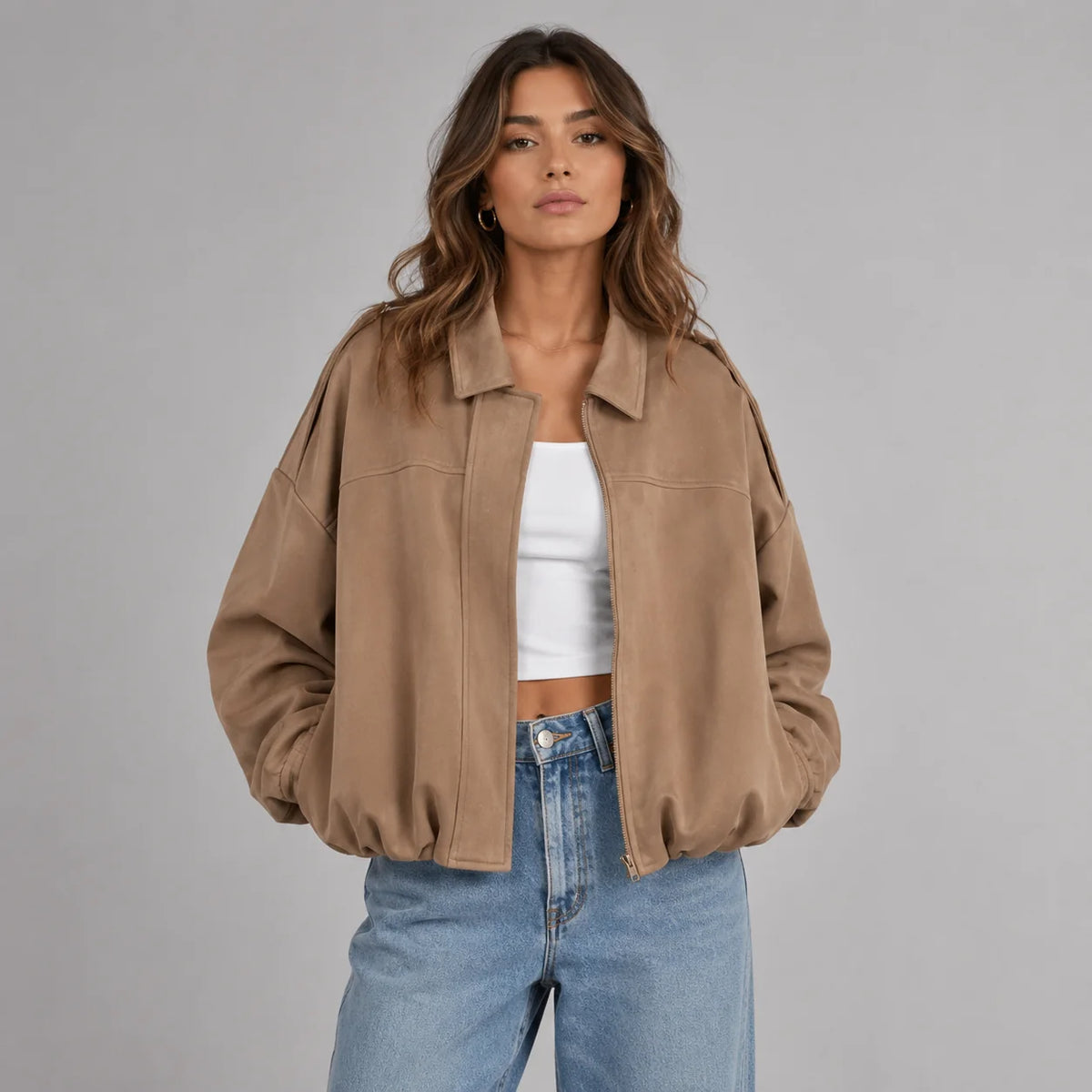 Montarello | Kurtka Damska Bomber – Elegancka Kurtka z Syntetycznego Zamszu z Kołnierzem 6
