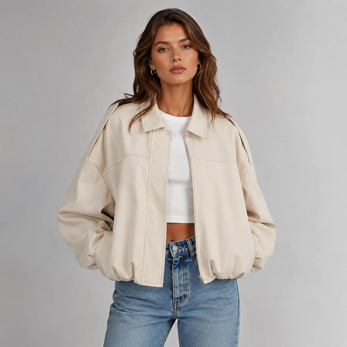 Montarello | Kurtka Damska Bomber – Elegancka Kurtka z Syntetycznego Zamszu z Kołnierzem 8