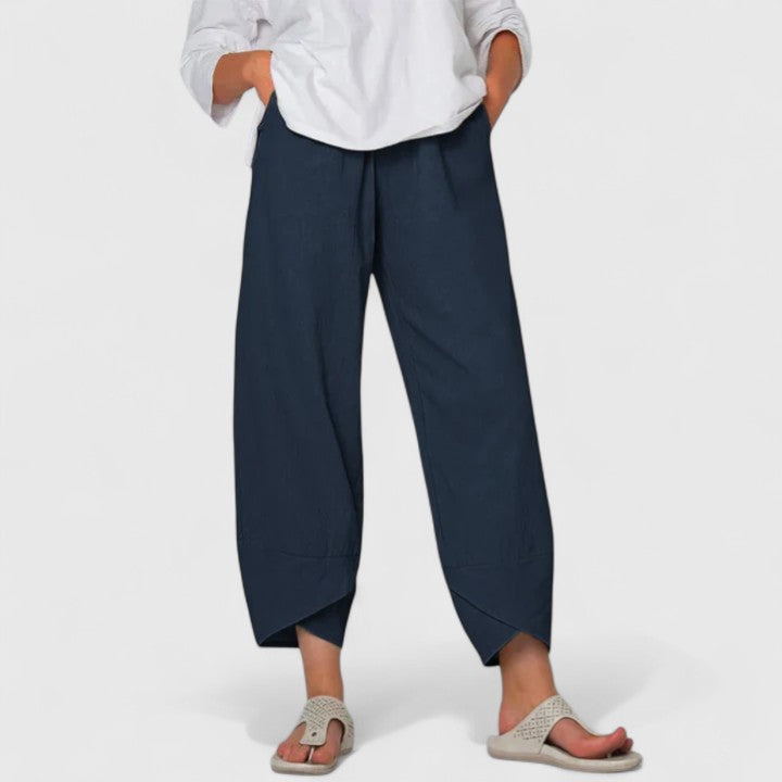 Pryzmat | lniane Spodnie Damskie – Eleganckie Spodnie Vintage z Szerokimi Nogawkami