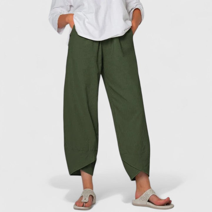 Pryzmat | lniane Spodnie Damskie – Eleganckie Spodnie Vintage z Szerokimi Nogawkami