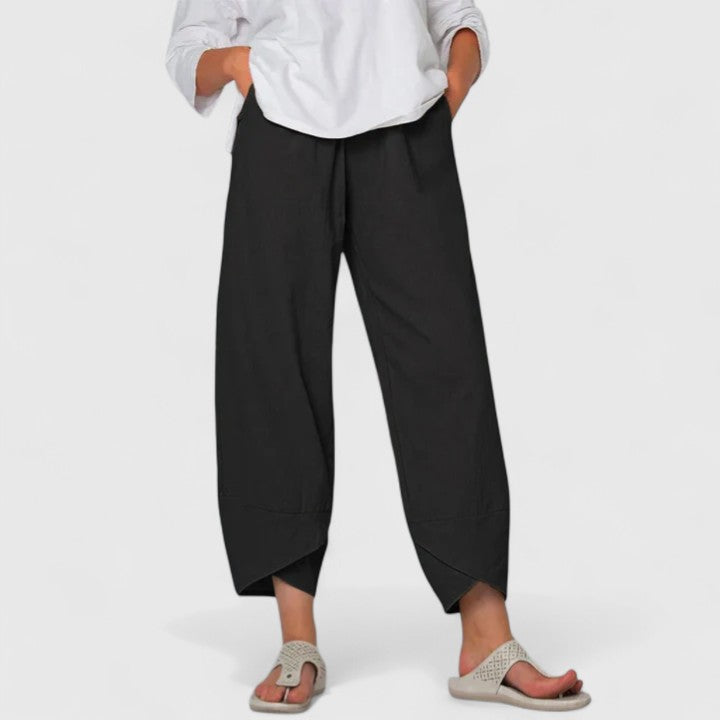Pryzmat | lniane Spodnie Damskie – Eleganckie Spodnie Vintage z Szerokimi Nogawkami