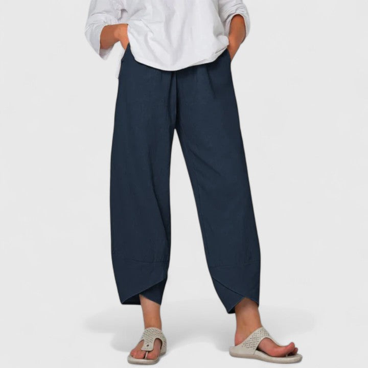 Pryzmat | lniane Spodnie Damskie – Eleganckie Spodnie Vintage z Szerokimi Nogawkami
