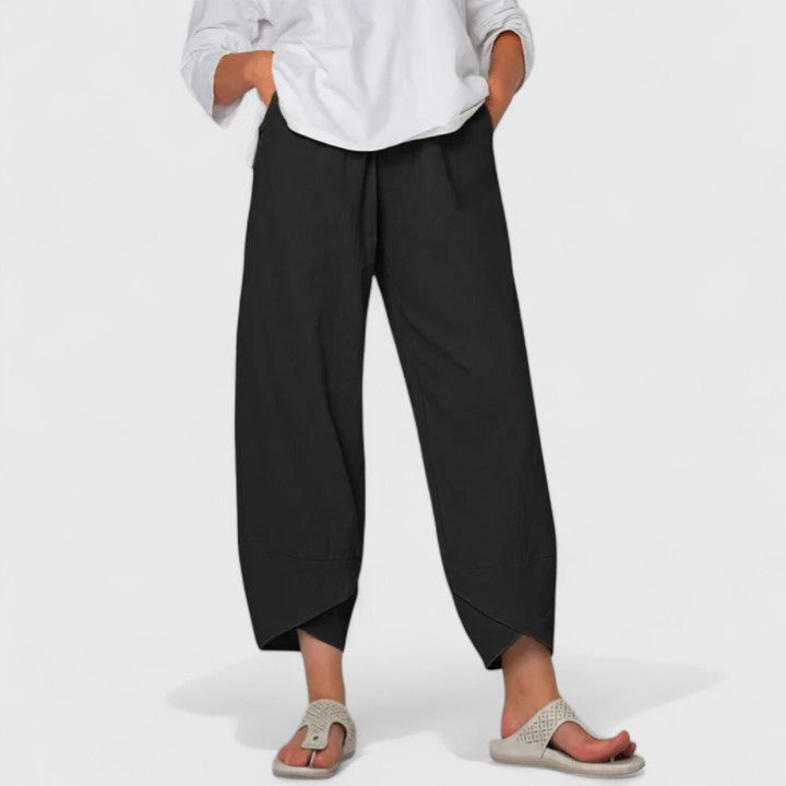 Pryzmat | lniane Spodnie Damskie – Eleganckie Spodnie Vintage z Szerokimi Nogawkami