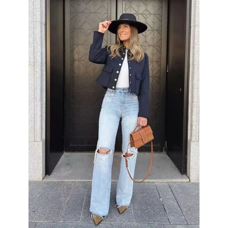 Stylowa Kurtka Damska Smart-Casual z Guzikami | Krótki Krój dla Eleganckiego Wyglądu 2