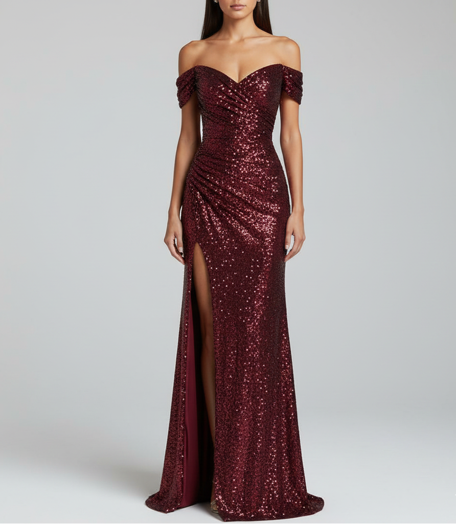 Elegancka Sukienka Maxi z Cekinami i Rozcięciem – Idealna na Wieczorne Wyjścia 1