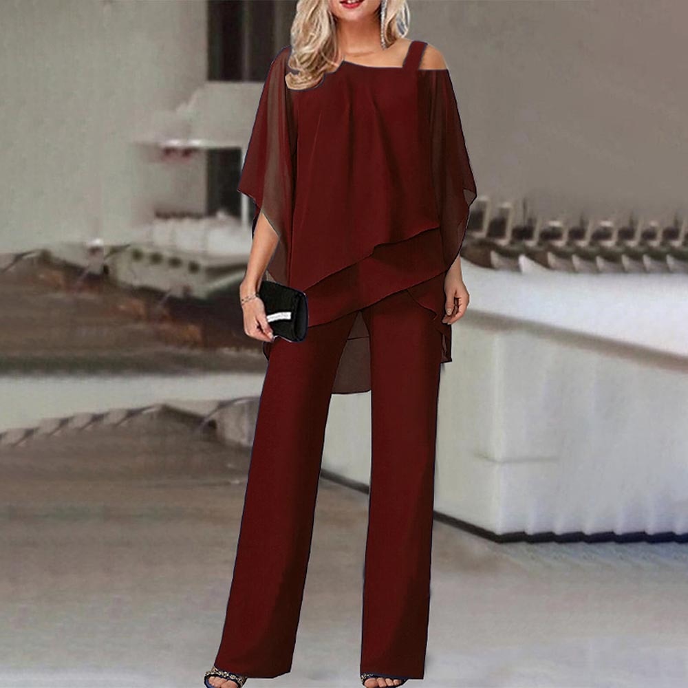 Elegancki Dwuczęściowy Zestaw Damski z Bluzką Cold Shoulder i Długimi Spodniami | Stylowy i Komfortowy Strój na Okazje 5