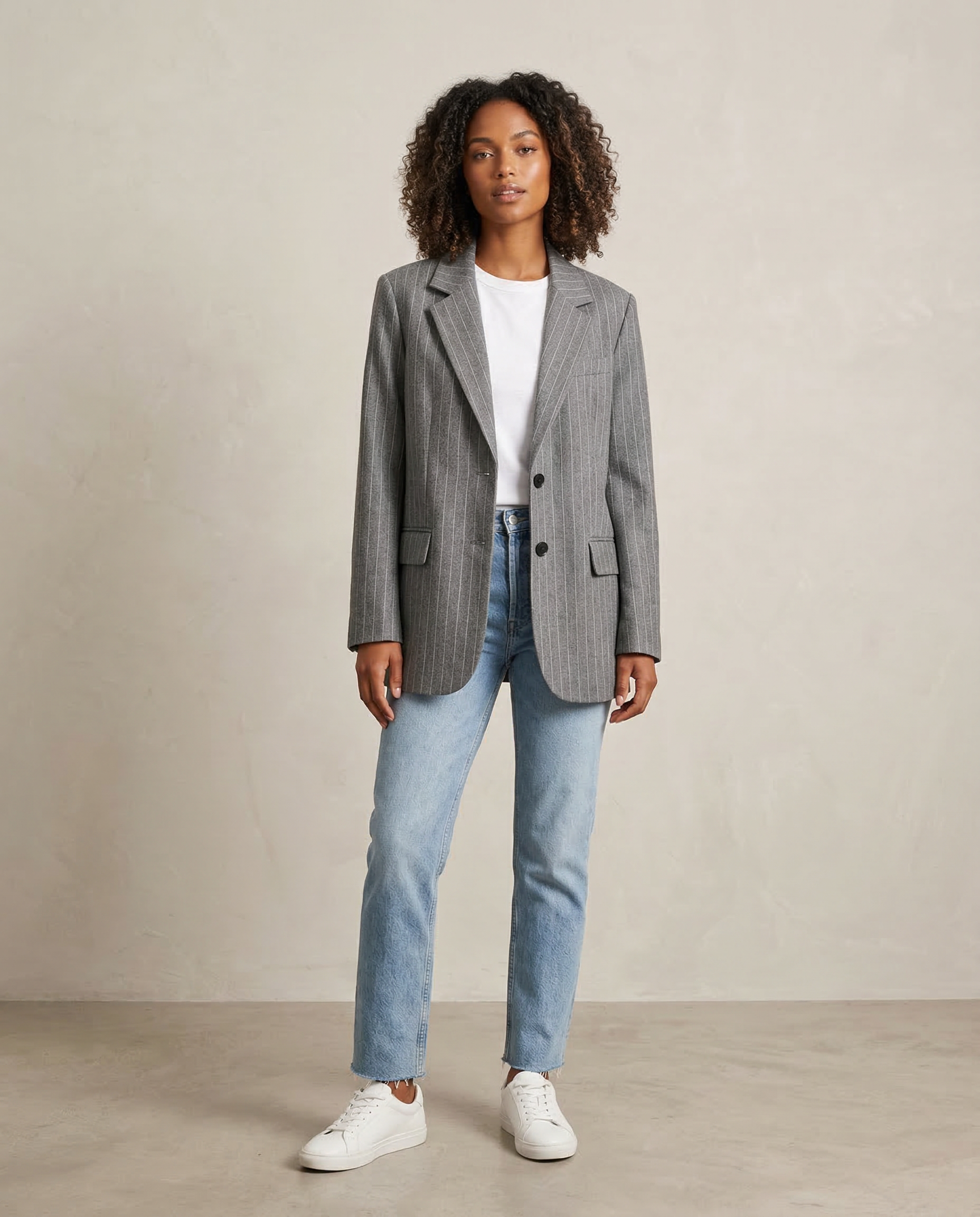Wiktoria | Marynarka Damska – Elegancka Marynarka Vintage w Paski z Kieszeniami 0