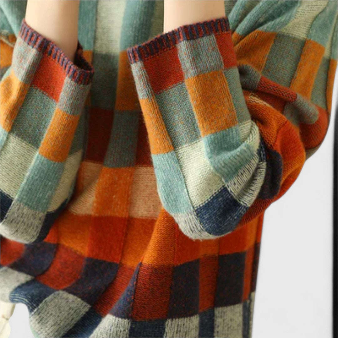 Erika - Sweter z golfem w patchworkowym stylu