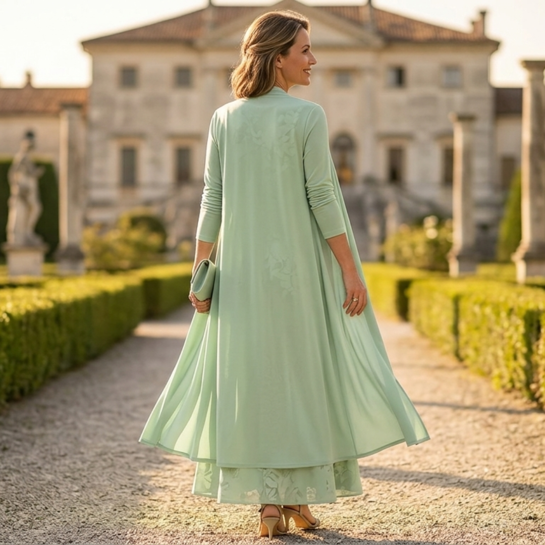 Kwiatowa | Sukienka na wesele – Elegancka sukienka maxi z kwiatowym wzorem i kardiganem
