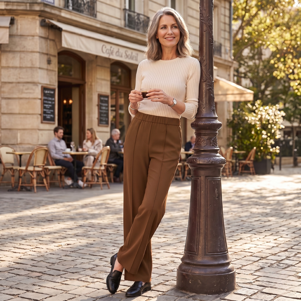 Karolina | Spodnie damskie z wysokim stanem – Eleganckie spodnie z prostymi nogawkami do biura