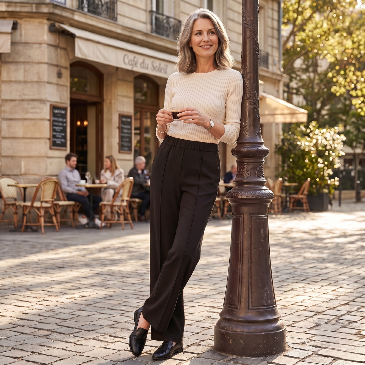 Karolina | Spodnie damskie z wysokim stanem – Eleganckie spodnie z prostymi nogawkami do biura