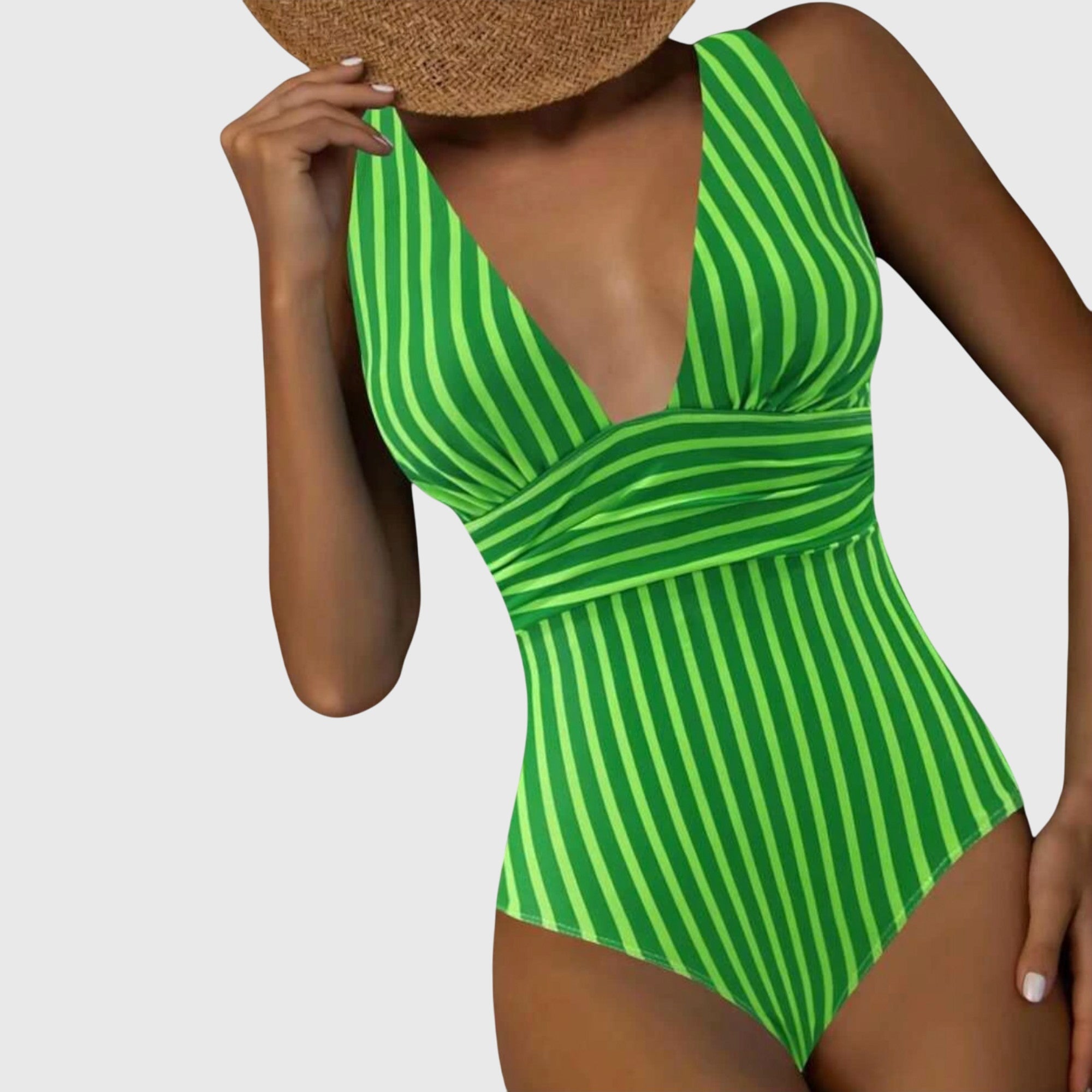 Aurora | Strój kąpielowy jednoczęściowy – Stylowy kostium kąpielowy z regulowanymi paskami w modny wzór w paski 2