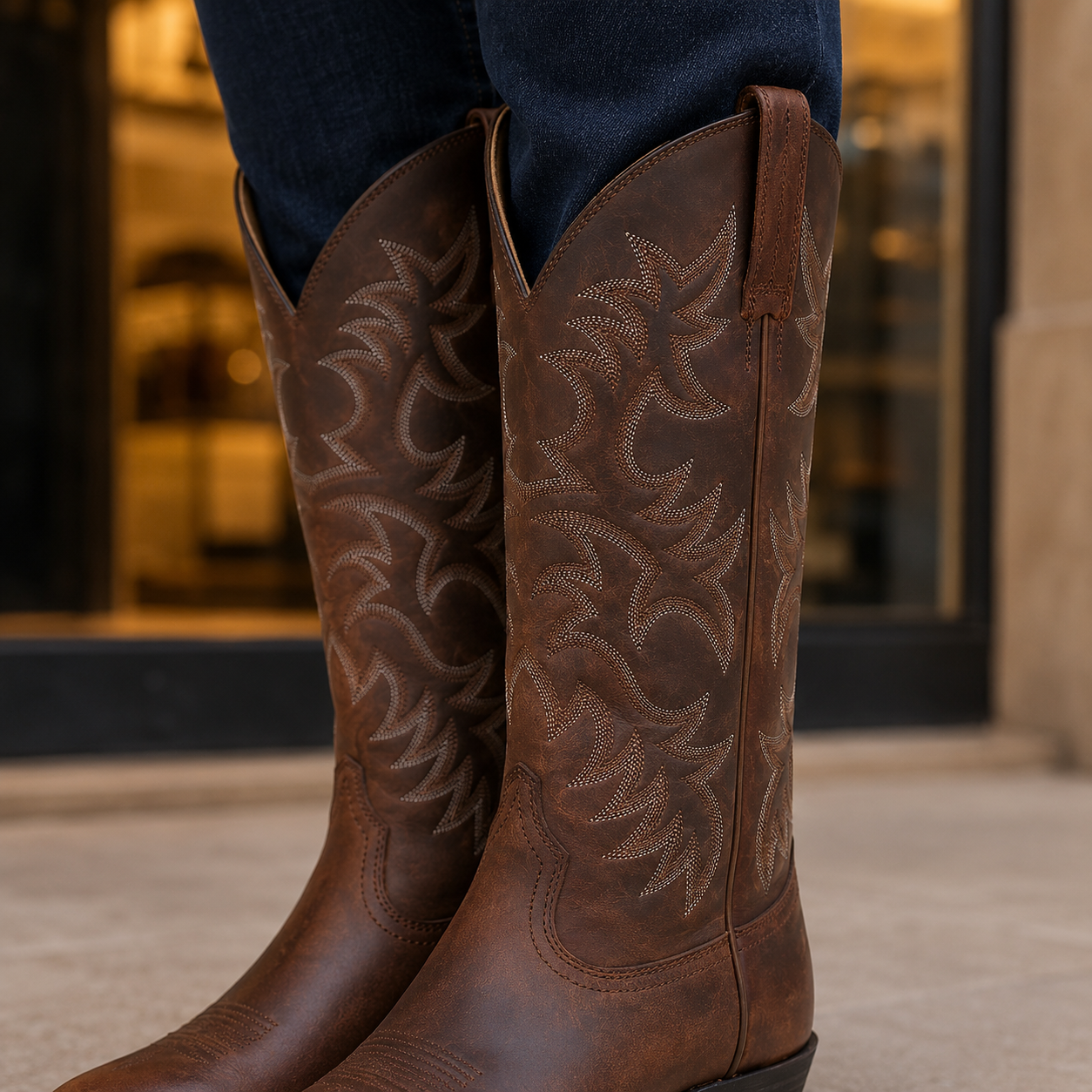Austin – Skórzane Kowbojki Damskie z Haftem Western