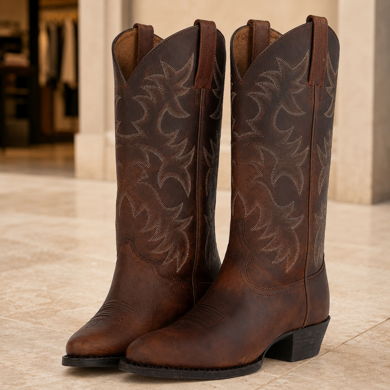 Austin – Skórzane Kowbojki Damskie z Haftem Western