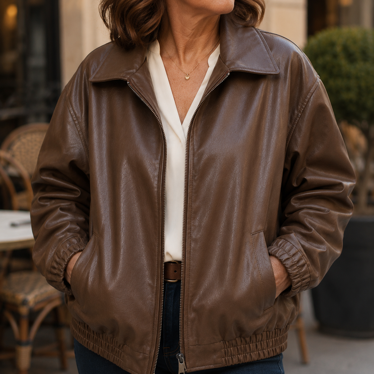 Zara – Damska Kurtka Skórzana Oversize typu Bomber