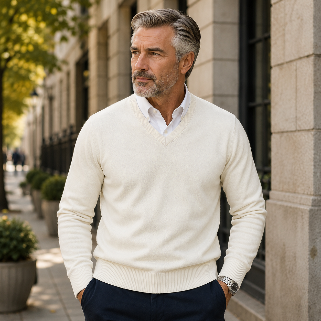 Lunel | Sweter Męski z Kaszmiru – Elegancki Sweter Slim Fit z Dekoltem V