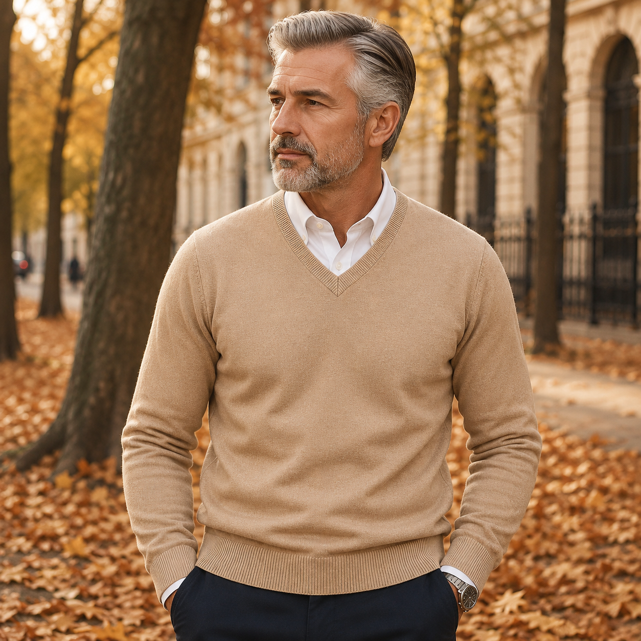 Lunel | Sweter Męski z Kaszmiru – Elegancki Sweter Slim Fit z Dekoltem V