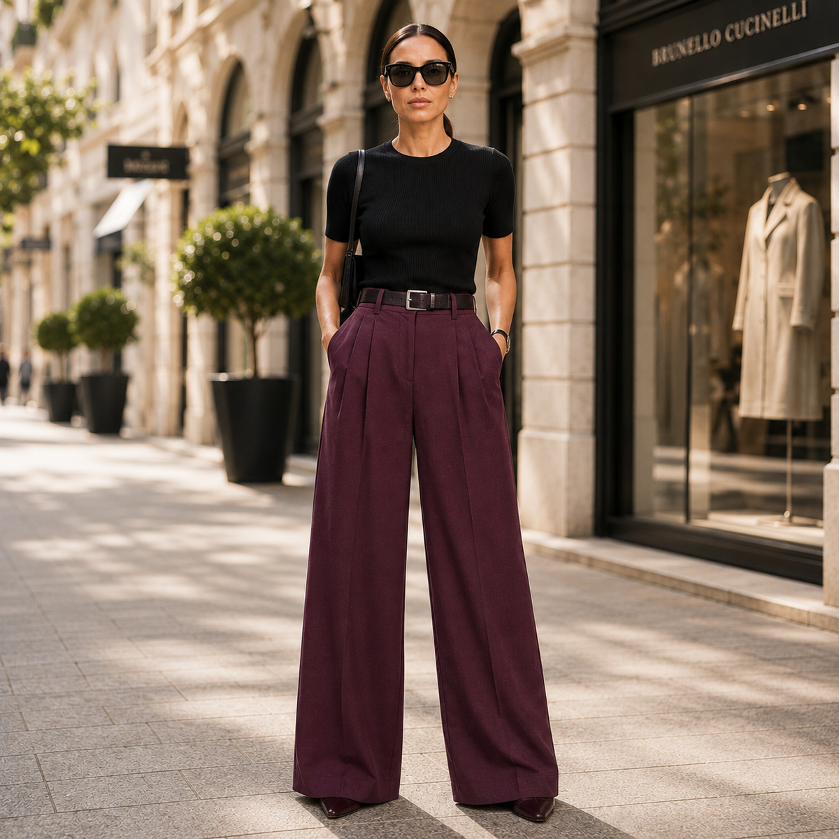 Elegancka Pantalon Damska z Szerokimi Nogawkami i Zakładkami