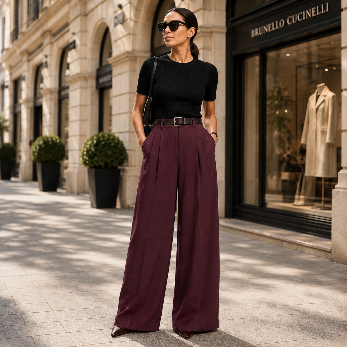 Elegancka Pantalon Damska z Szerokimi Nogawkami i Zakładkami