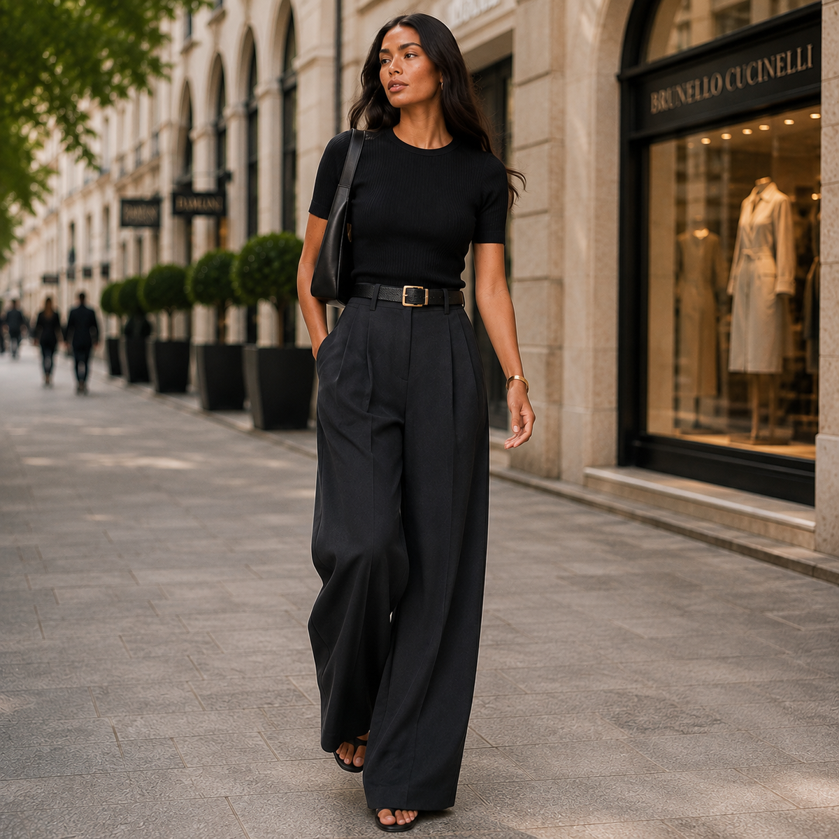 Elegancka Pantalon Damska z Szerokimi Nogawkami i Zakładkami