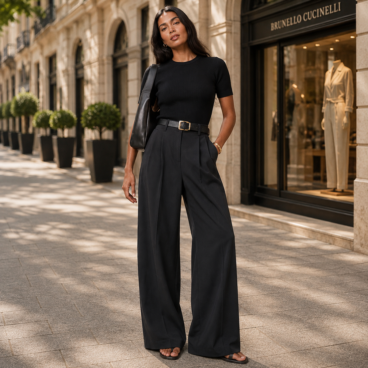 Elegancka Pantalon Damska z Szerokimi Nogawkami i Zakładkami