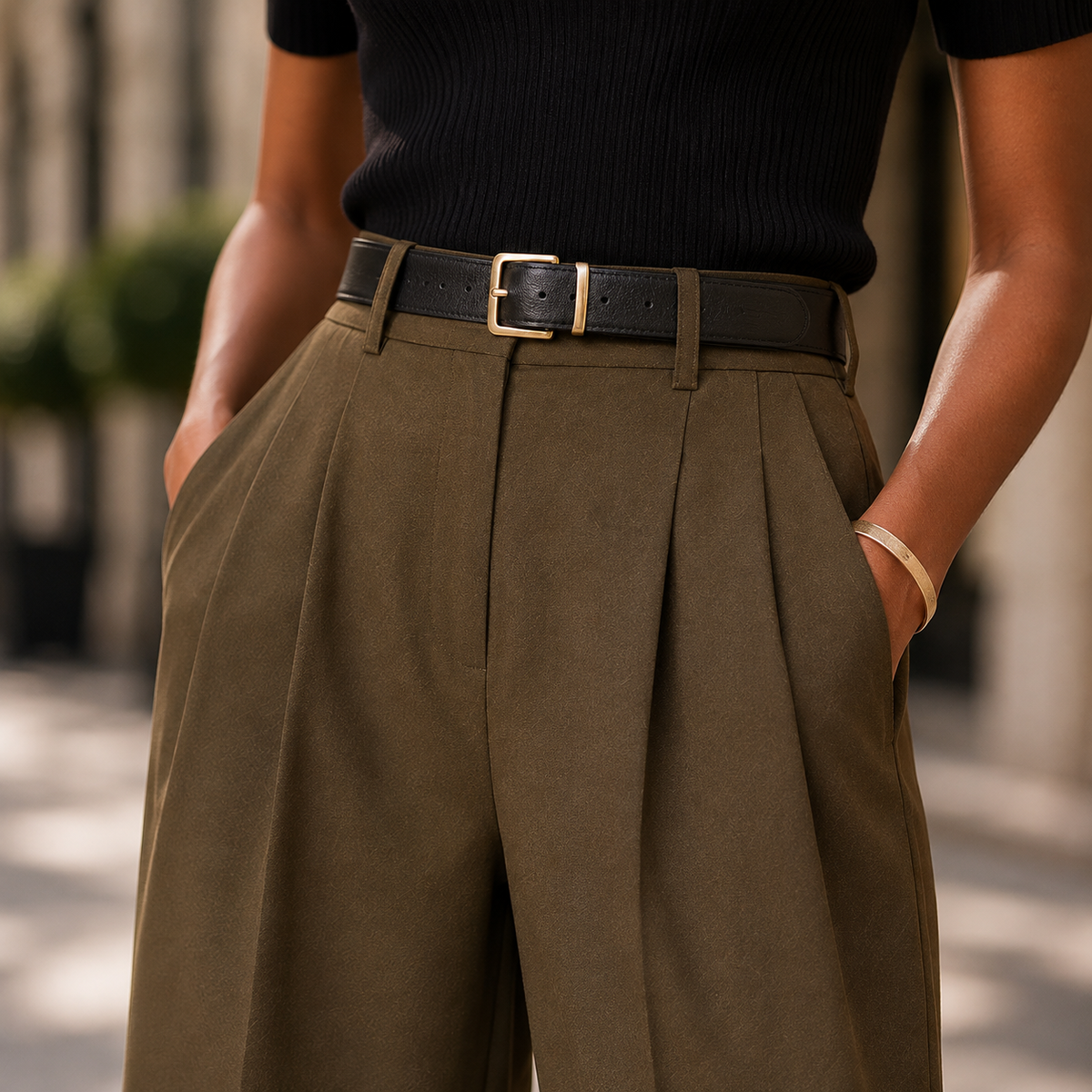 Elegancka Pantalon Damska z Szerokimi Nogawkami i Zakładkami