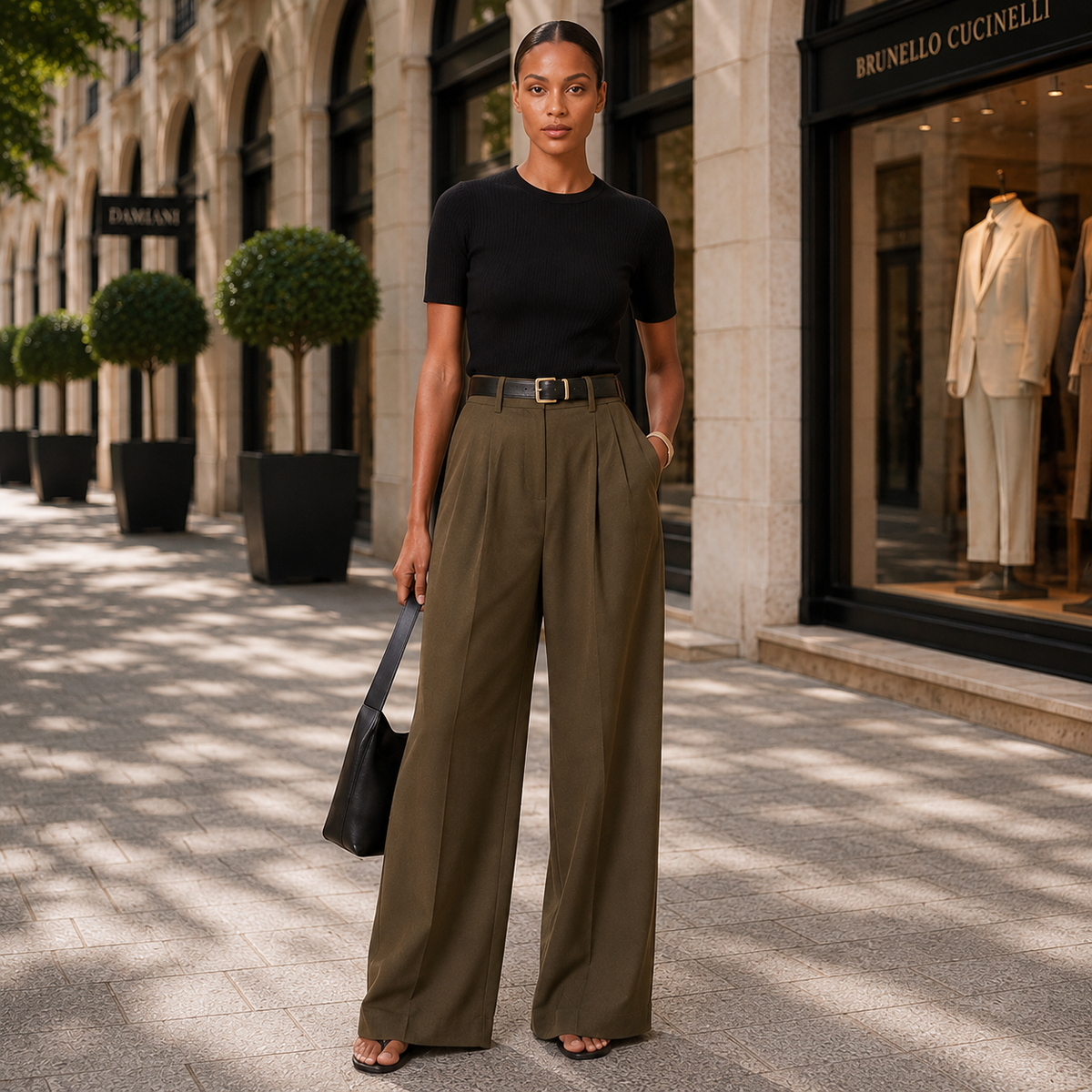 Elegancka Pantalon Damska z Szerokimi Nogawkami i Zakładkami