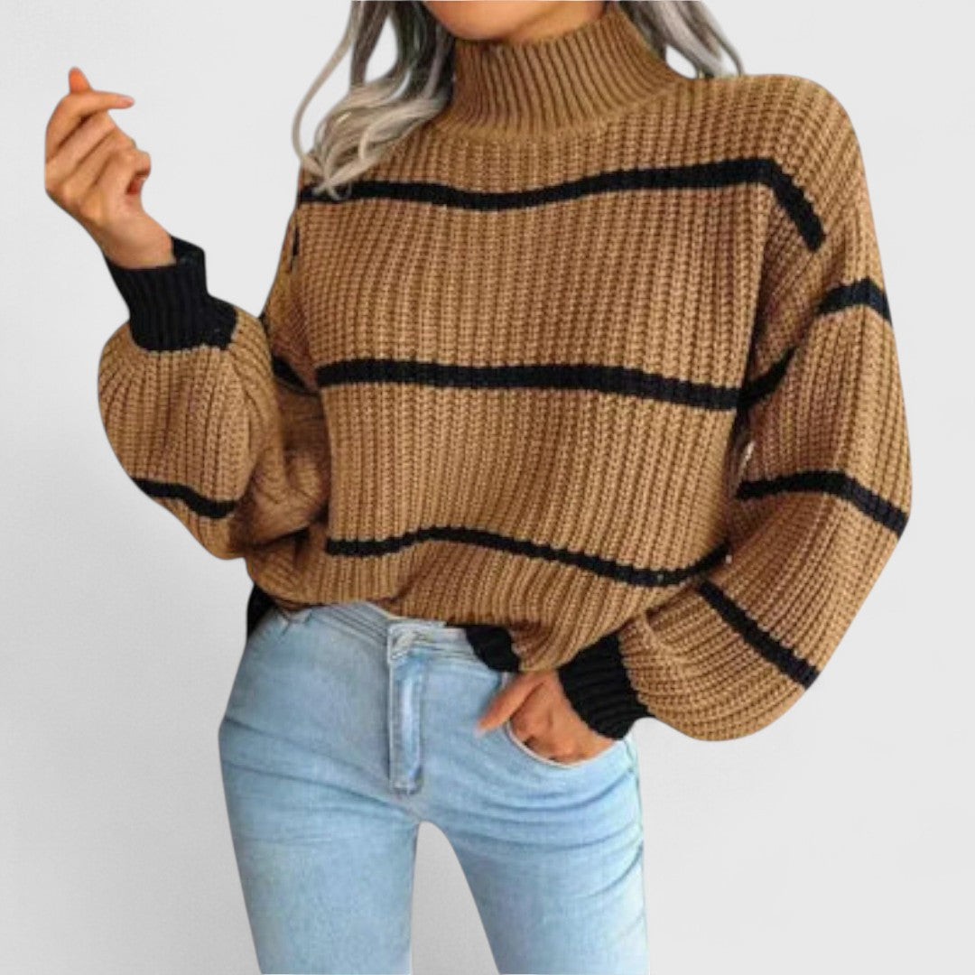 Chavala - Sweter z golfem w paski