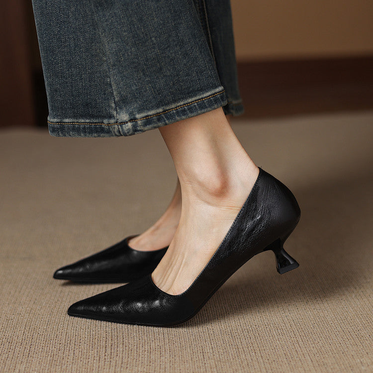 Elar | Czółenka damskie – Eleganckie skórzane czółenka z amortyzowaną wkładką i niskim obcasem – Sztuczna Skóra