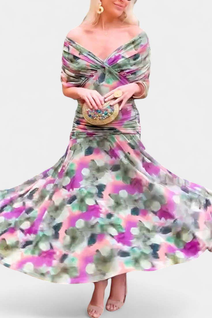 Eryzjasz | Sukienka Maxi z Dekoltem V i Kwiatowym Nadrukiem | Elegancka i Romantyczna na Każdą Okazję 7