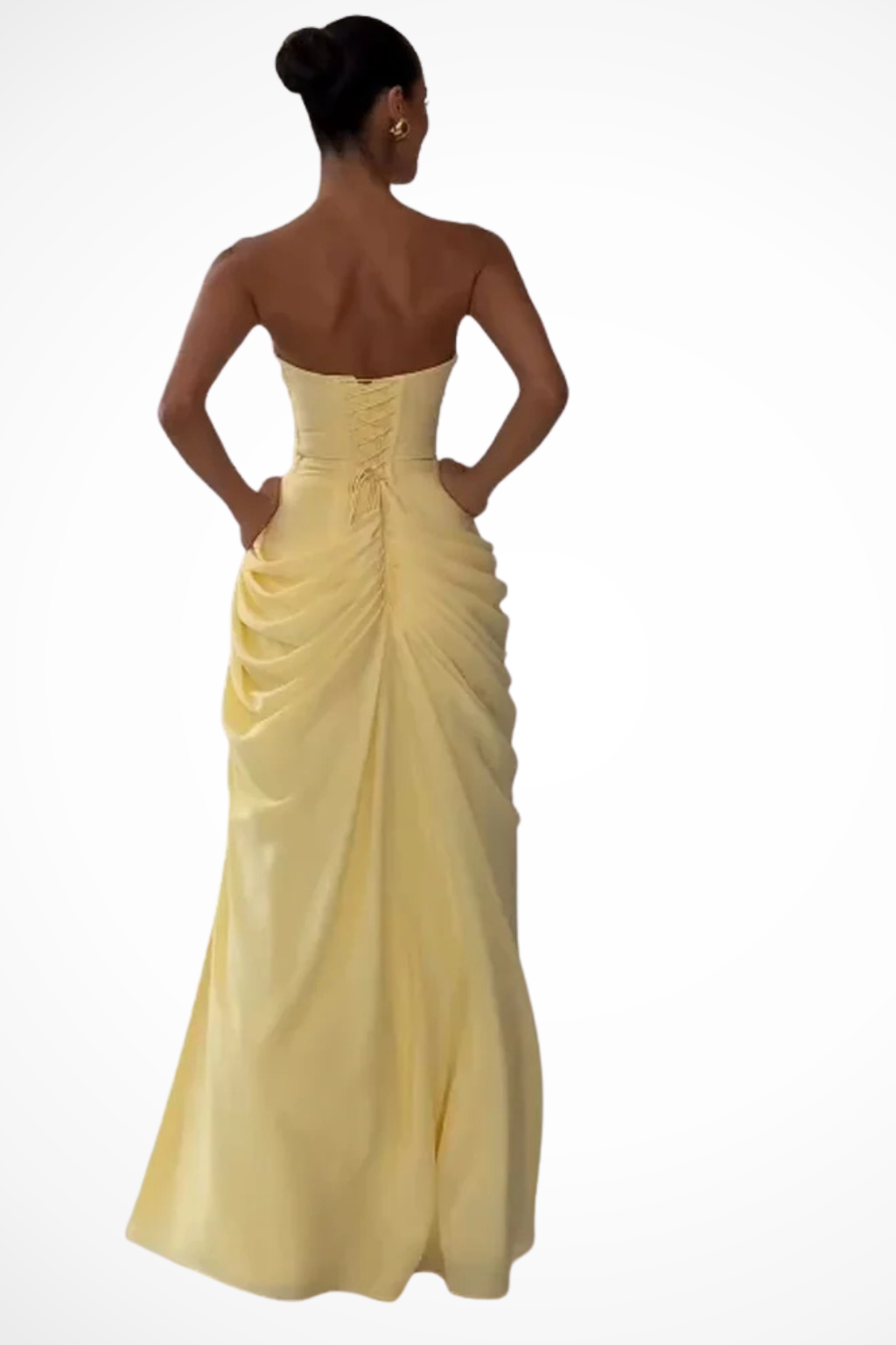 Ewangelina | Sukienka maxi na wesele – Elegancka sukienka maxi bez ramiączek z wysokim rozcięciem