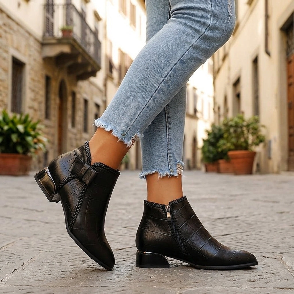 Lorelev | Botki damskie na obcasie – Eleganckie botki vintage w czerni i beżu