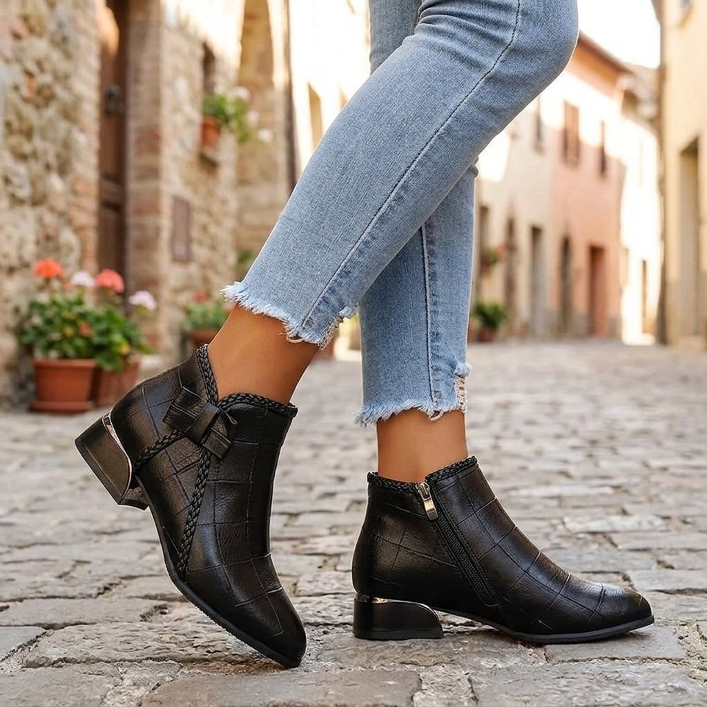 Lorelev | Botki damskie na obcasie – Eleganckie botki vintage w czerni i beżu