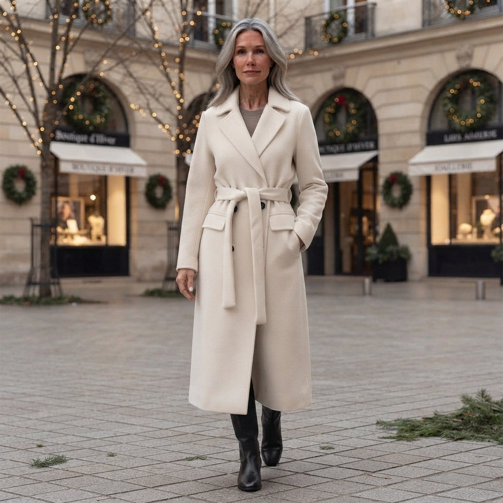 Charlotte | Elegancki Wełniany Płaszcz Damski z Wiązanym Paskiem