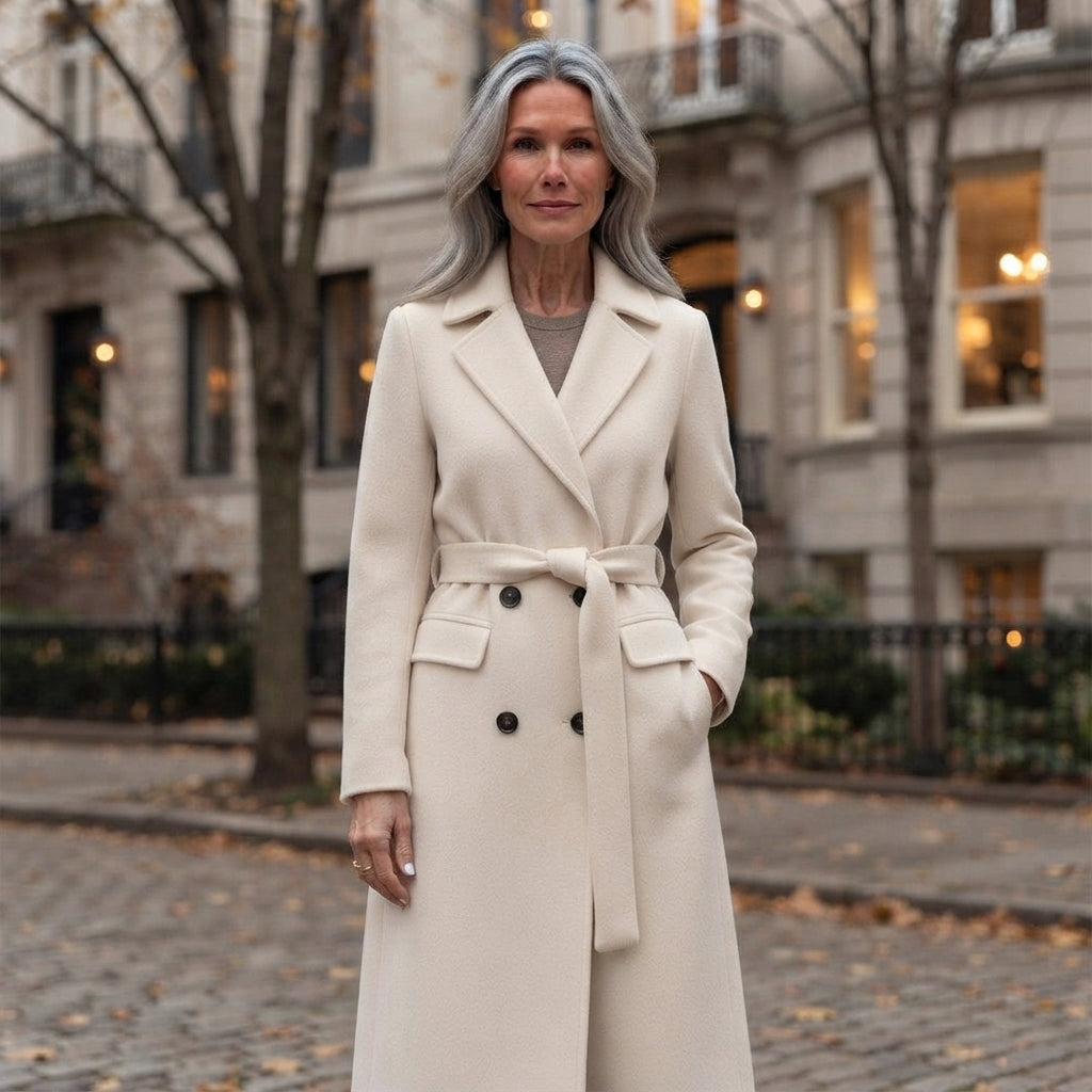 Charlotte | Elegancki Wełniany Płaszcz Damski z Wiązanym Paskiem