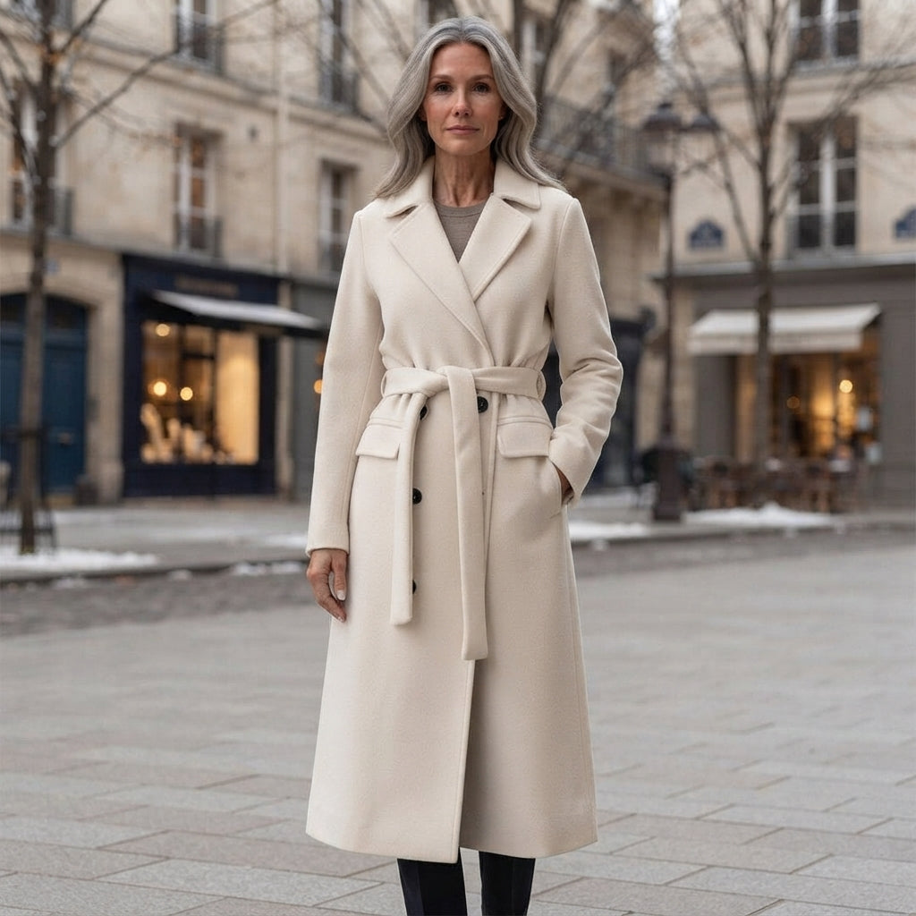 Charlotte | Elegancki Wełniany Płaszcz Damski z Wiązanym Paskiem