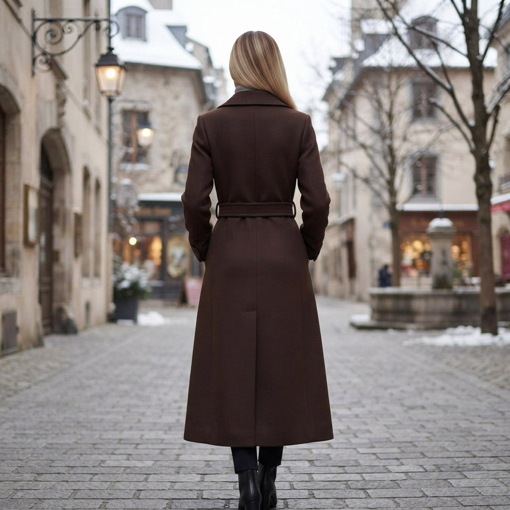 Charlotte | Elegancki Wełniany Płaszcz Damski z Wiązanym Paskiem