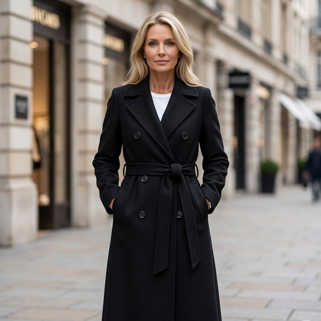 Charlotte | Elegancki Wełniany Płaszcz Damski z Wiązanym Paskiem