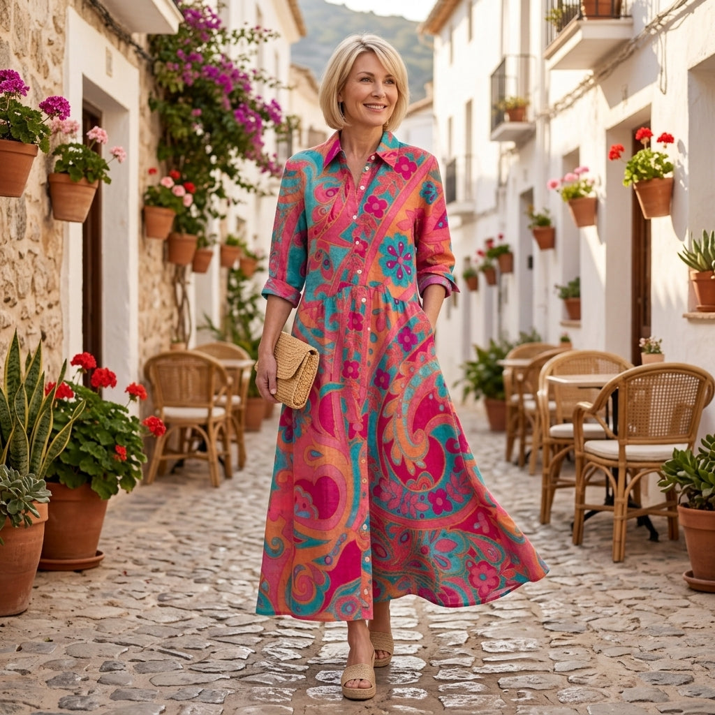 Klera | Przewiewna Sukienka Maxi w Wzór Paisley