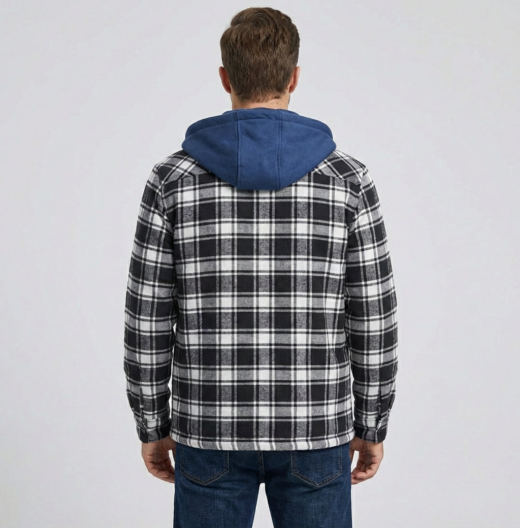 Kamil – Męska kurtka bomber w kratę z kapturem i pikowaną podszewką