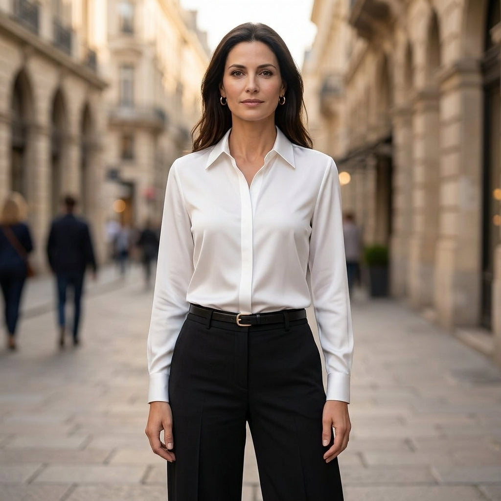 Elegancka Koszula Satynowa z Ukrytą Plisą