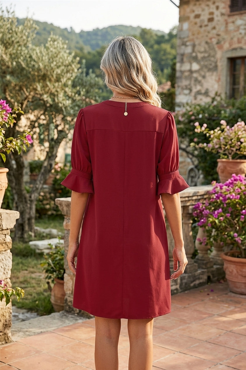 Liza - Sukienka letnia | V-neck luźnan plisowana półrękaw - idealna na lato dla kobiet