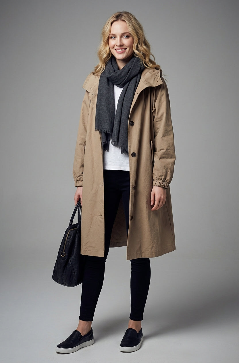 Klara | Wodoodporny Płaszcz Trencz Damski z Regulowanym Kapturem | Elegancki i Funkcjonalny na Wiosnę i Jesień 3