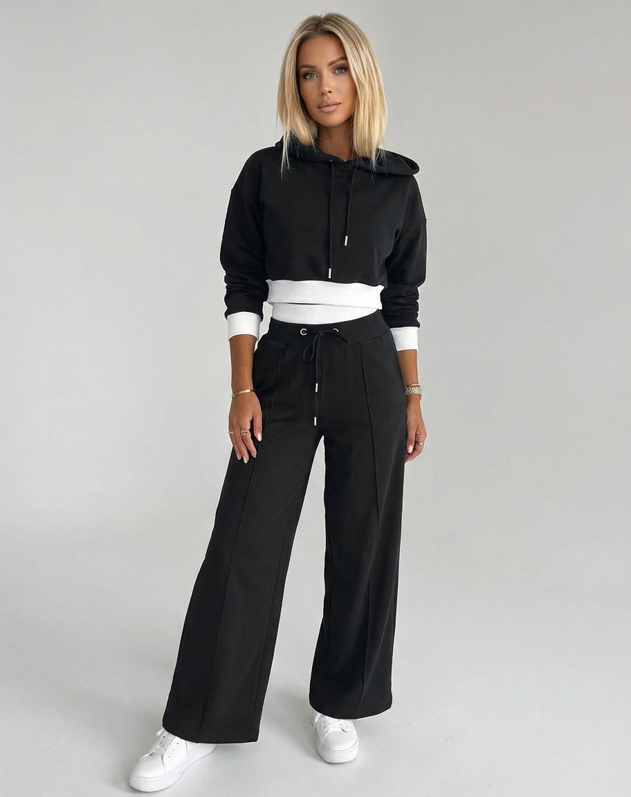Stylowy Zestaw Dresowy z Kapturem i Szerokimi Spodniami dla Kobiet | Komfortowy i Modny Look 1