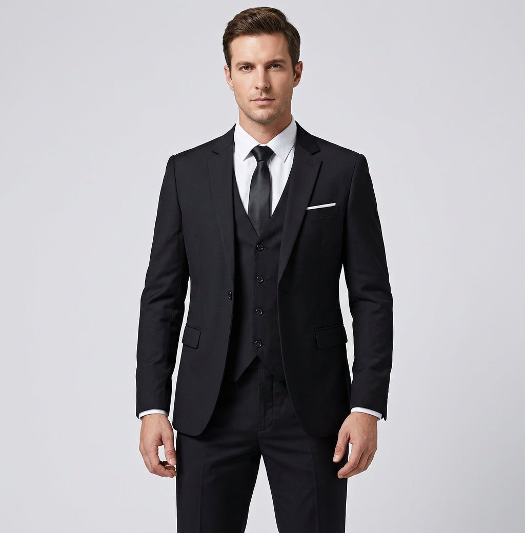 Elegancki Męski Garnitur 2 Częściowy – Marynarka i Spodnie, Klasyczny Styl na Ślub i Biznes