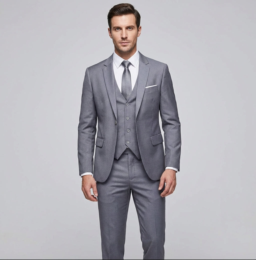 Elegancki Męski Garnitur 2 Częściowy – Marynarka i Spodnie, Klasyczny Styl na Ślub i Biznes