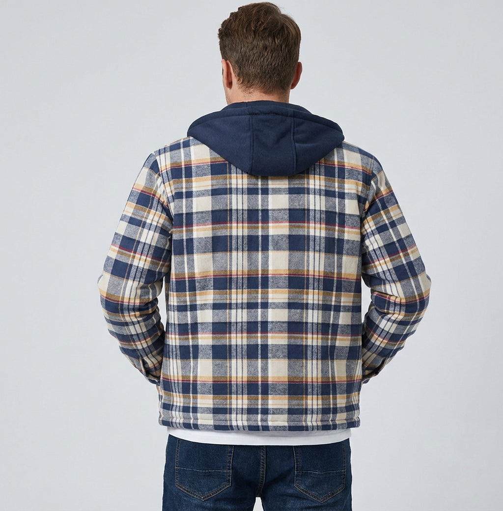 Kamil – Męska kurtka bomber w kratę z kapturem i pikowaną podszewką