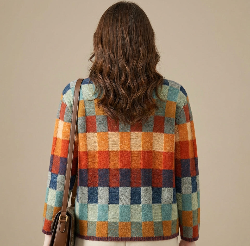 Grazyna - Stylowy Damski sweter w kratkę – Wygodny sweter z okrągłym dekoltem